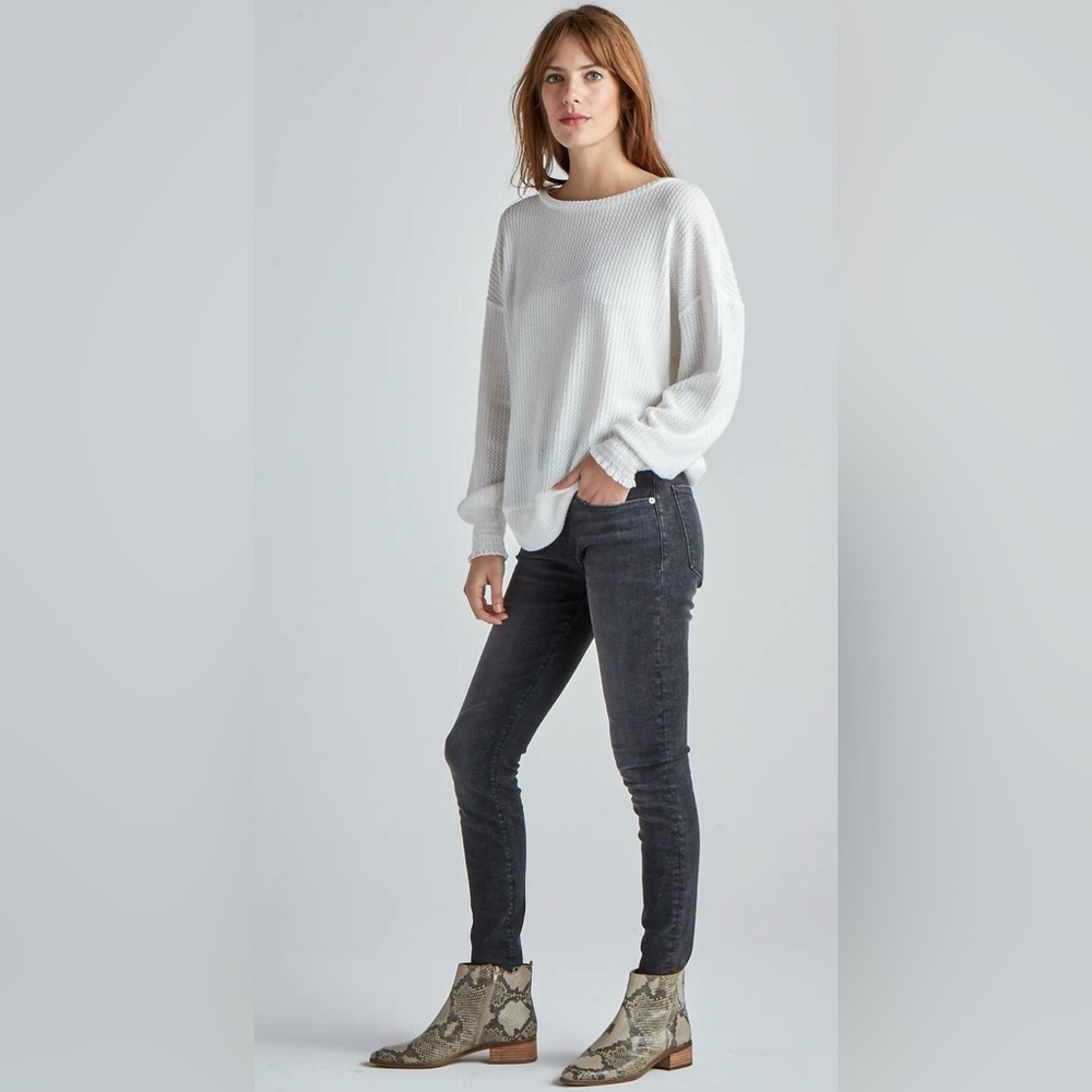 Lucky Brand Cloud Jersey Waffle Top in Marshmallow Large - Scoopneck Long Sleeve